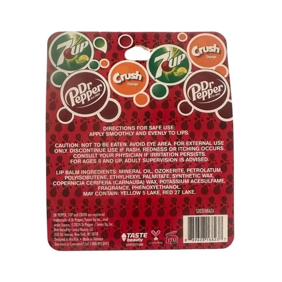 1 Set Taste Beauty Lip Balm 3pc Set Dr. Pepper, Orange Crush, 7-UP Soda Flavors - Picture 2 of 2